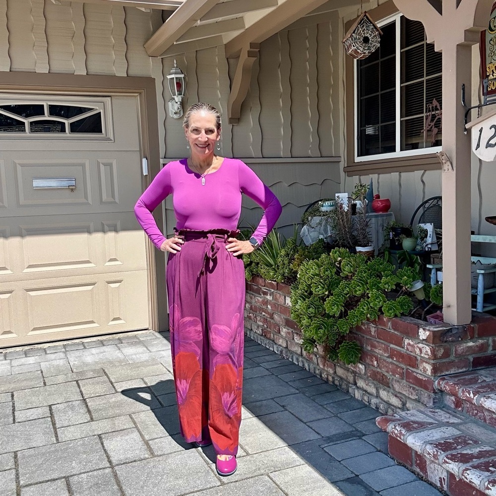 Farm Rio Elegant Purple Floral Wide-Leg Pants M - Picture 4 of 4